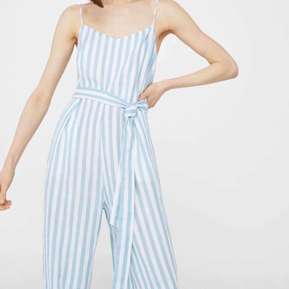 Mango Blue & White Striped Jumpsuit